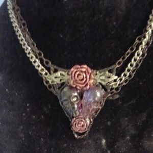 Vintage Rose and Skull Necklace